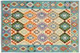5x6 hand woven Turkish Kilim wool rug in beige and blue - Chic Brennan Turkish