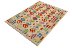 handmade Geometric Kilim Beige Rust Hand-Woven RECTANGLE 100% WOOL area rug 4 x 6