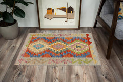 handmade Geometric Kilim Rust Blue Hand-Woven RECTANGLE 100% WOOL area rug 2' x 3'