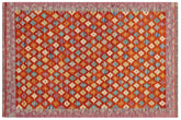 3x5 hand woven Turkish Modern Kilim wool rug in rust and purple - Turkish Bohemian Elisha