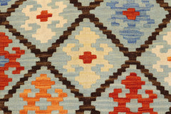 handmade Geometric Kilim Blue Rust Hand-Woven RECTANGLE 100% WOOL area rug 4 x 6