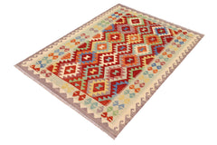 handmade Geometric Kilim Rust Blue Hand-Woven RECTANGLE 100% WOOL area rug 4 x 6