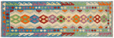 3x9 hand woven Turkish Kilim wool runner rug in beige and blue - Rustic Turkish Taliyah