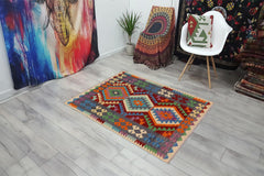 handmade Geometric Kilim Red Gray Hand-Woven RECTANGLE 100% WOOL area rug 3' x 5'