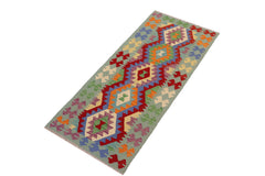 handmade Geometric Kilim Red Blue Hand-Woven RUNNER 100% WOOL area rug 3' x 6'