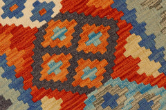 handmade Geometric Kilim Rust Blue Hand-Woven RUNNER 100% WOOL area rug 3' x 7'