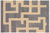 5x6 hand woven Turkish Flat Weave Kilim wool rug in blue and beige - Eclectic Boho Turkish Kassidy