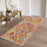 3x6 hand woven Turkish Kilim wool rug in rust and blue - Chic Jalen Turkish