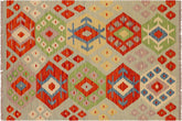 3x4 hand woven Turkish Kilim wool rug in blue and rust - Rustic Charles Turkish