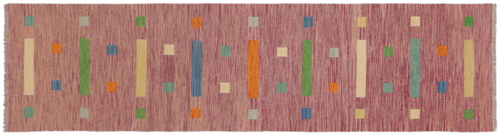 handmade Modern Kilim Purple Blue Hand-Woven RUNNER 100% WOOL area rug 3x10