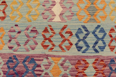 handmade Geometric Kilim Blue Beige Hand-Woven RECTANGLE 100% WOOL area rug 8 x 11