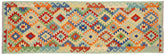 3x10 hand woven Turkish Kilim wool runner rug in rust and blue - Ethnic India Turkish