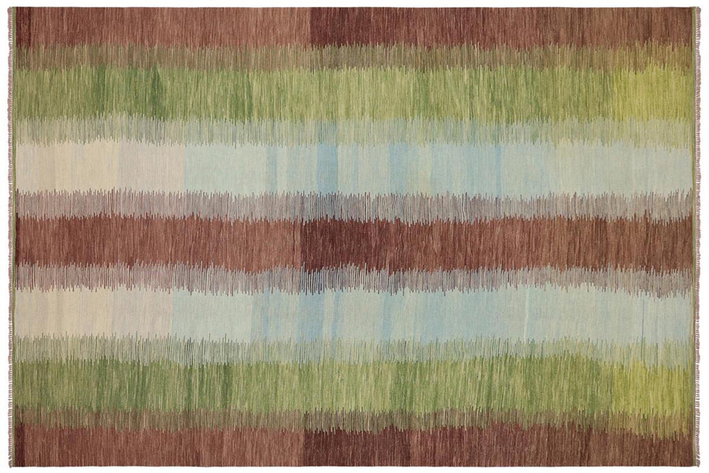 handmade Modern Kilim Blue Brown Hand-Woven RECTANGLE 100% WOOL area rug 8x11