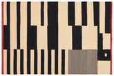 handmade Modern Kilim Beige Black Hand-Woven RECTANGLE 100% WOOL area rug 7' x 10'