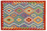 3x4 hand woven Turkish Kilim wool rug in blue and rust - Rustic Lillie Turkish