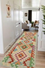 handmade Geometric Kilim Blue Rust Hand-Woven RUNNER 100% WOOL area rug 3' x 9'