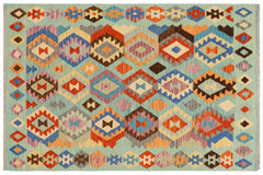 handmade Geometric Kilim Blue Rust Hand-Woven RECTANGLE 100% WOOL area rug 5x6