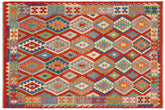 7x10 hand woven Turkish Kilim wool rug in rust and blue - Chic Aaden Turkish