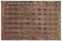 handmade Geometric Kilim Green Red Hand-Woven RECTANGLE 100% WOOL area rug 3 x 6