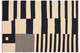 8x10 hand woven Turkish Flat Weave Kilim wool rug in beige and black - Modern Turkish Stacy