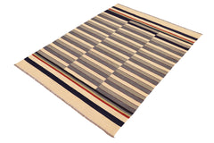 handmade Modern Kilim Gray Beige Hand-Woven RECTANGLE 100% WOOL area rug 6x8