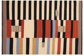 8x10 hand woven Turkish Modern Kilim wool rug in rust and blue - Turkish Chevron Cruz