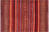 8x10 hand knotted Khurjeen wool rug in red and blue - Boho Chic Khurgeen Johnatha