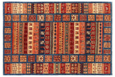 6x7 hand knotted Khurjeen wool rug in blue and red - Bohemian Khurgeen Gabriel