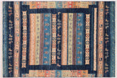 4x6 hand knotted Khurjeen wool rug in blue and beige - Boho Chic Khurgeen Santos