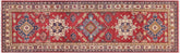 3x10 hand knotted Kazak wool runner rug in red and beige - Tribal Kazak Calvin
