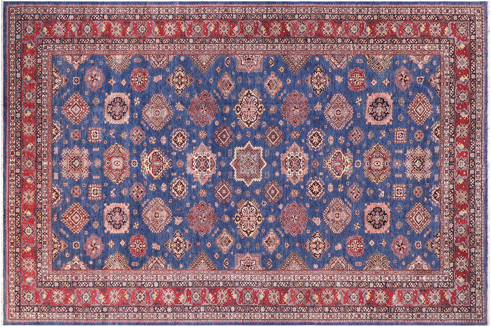 handmade Geometric Super Kazak Blue Red Hand Knotted RECTANGLE 100% WOOL area rug 12' x 16'