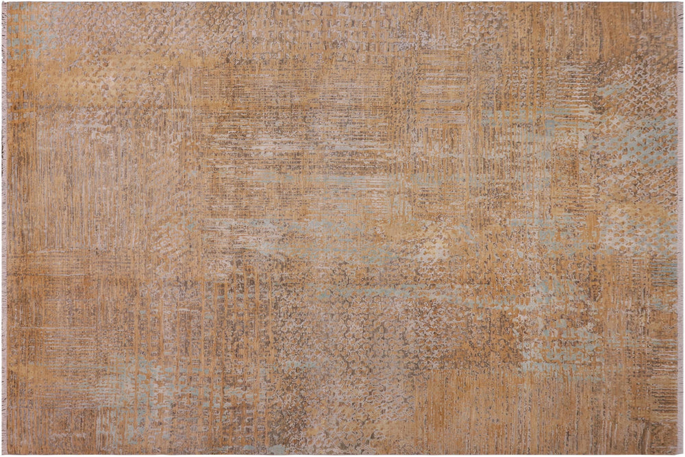 handmade Modern Modern Tan Blue Hand Knotted RECTANGLE WOOL&SILK area rug 9' x 12'