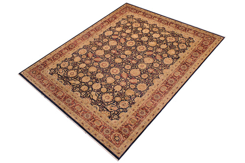 handmade Transitional Tabriz Blue Brown Hand Knotted RECTANGLE 100% WOOL area rug 9x12