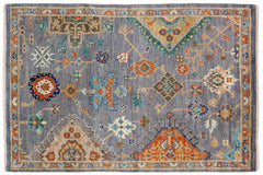 handmade Traditional Oushak Gray Blue Hand Knotted RECTANGLE 100% WOOL area rug 5' x 8'