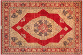 9x12 hand knotted Vegetable Dyed wool rug in red and tan - Porsche