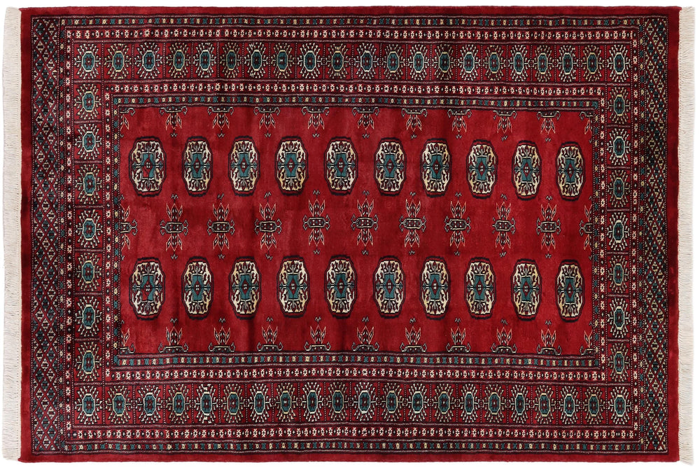 handmade Geometric Bokhara Red Green Hand Knotted RECTANGLE 100% WOOL area rug 4X6