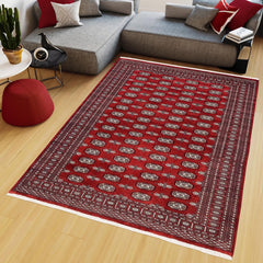 handmade Geometric Bokhara Red Gray Hand Knotted RECTANGLE 100% WOOL area rug 6X9