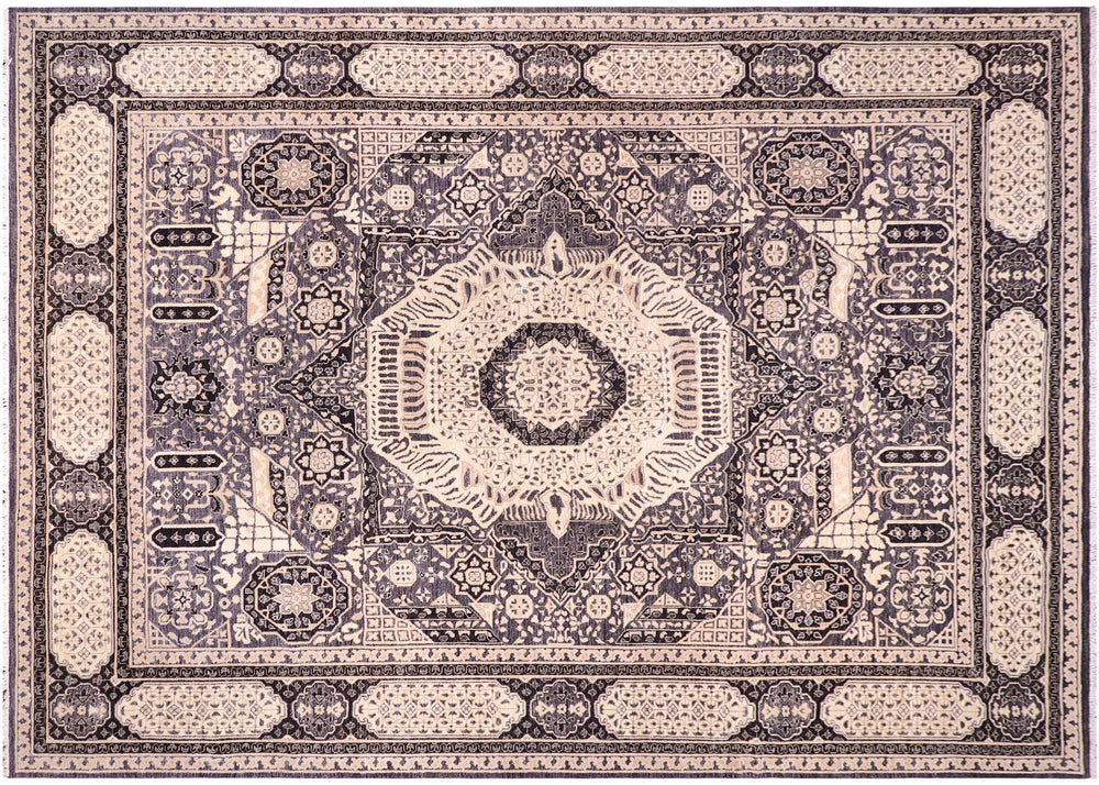 handmade Geometric Mamluk Gray Black Hand Knotted RECTANGLE 100% WOOL area rug 12 x 15