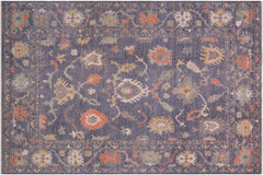 handmade Traditional Oushak Blue Gray Hand Knotted RECTANGLE WOOL&SILK area rug 10' x 14'