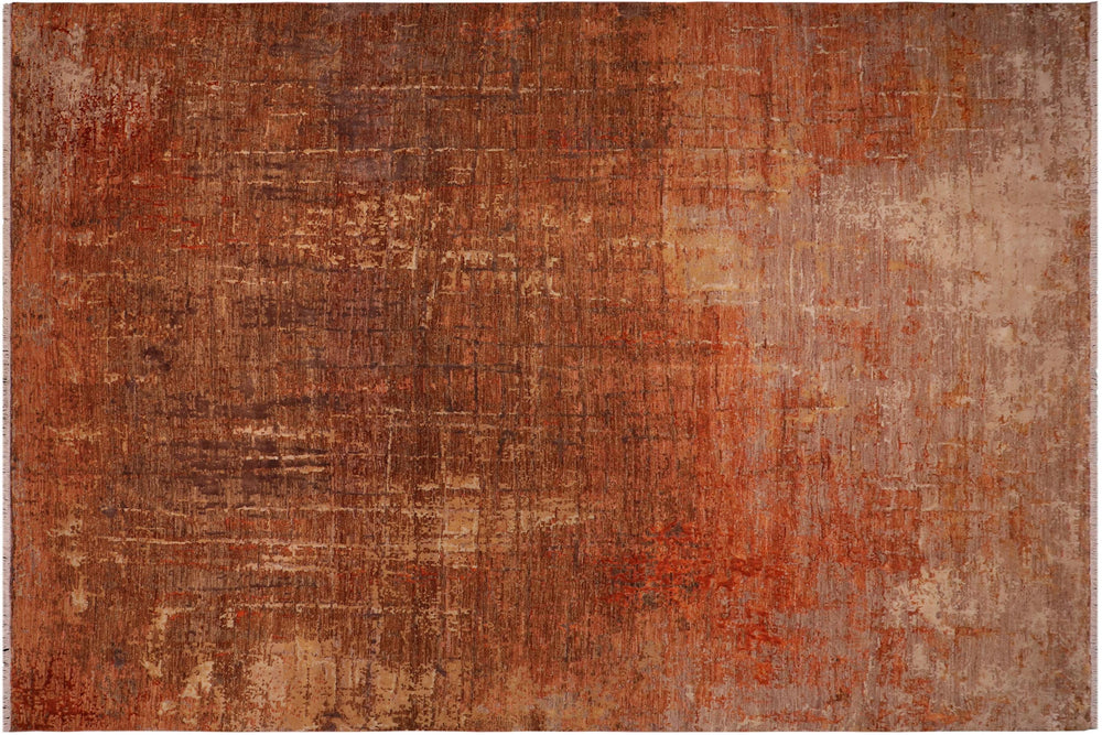 handmade Modern Modern Rust Brown Hand Knotted RECTANGLE WOOL&SILK area rug 10' x 14'