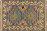 handmade Geometric Kilim Gray Gold Hand-Woven RECTANGLE 100% WOOL area rug 2' x 3'