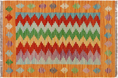 handmade Modern Kilim Rust Blue Hand-Woven RECTANGLE 100% WOOL area rug 2x3