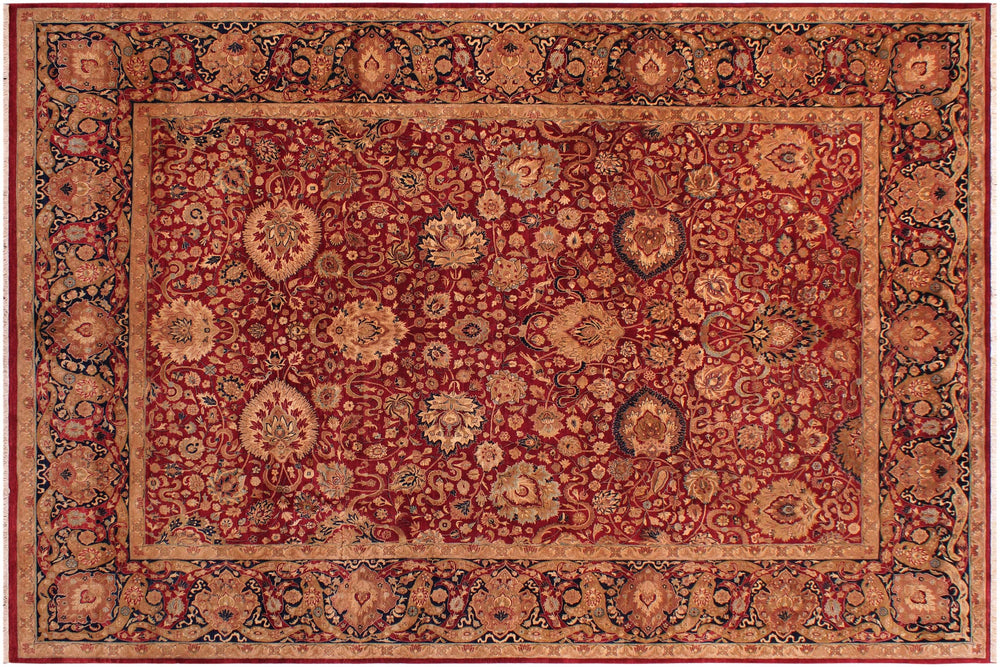 handmade Transitional Anmol Agra Red Blue Hand Knotted RECTANGLE 100% WOOL area rug 9x12