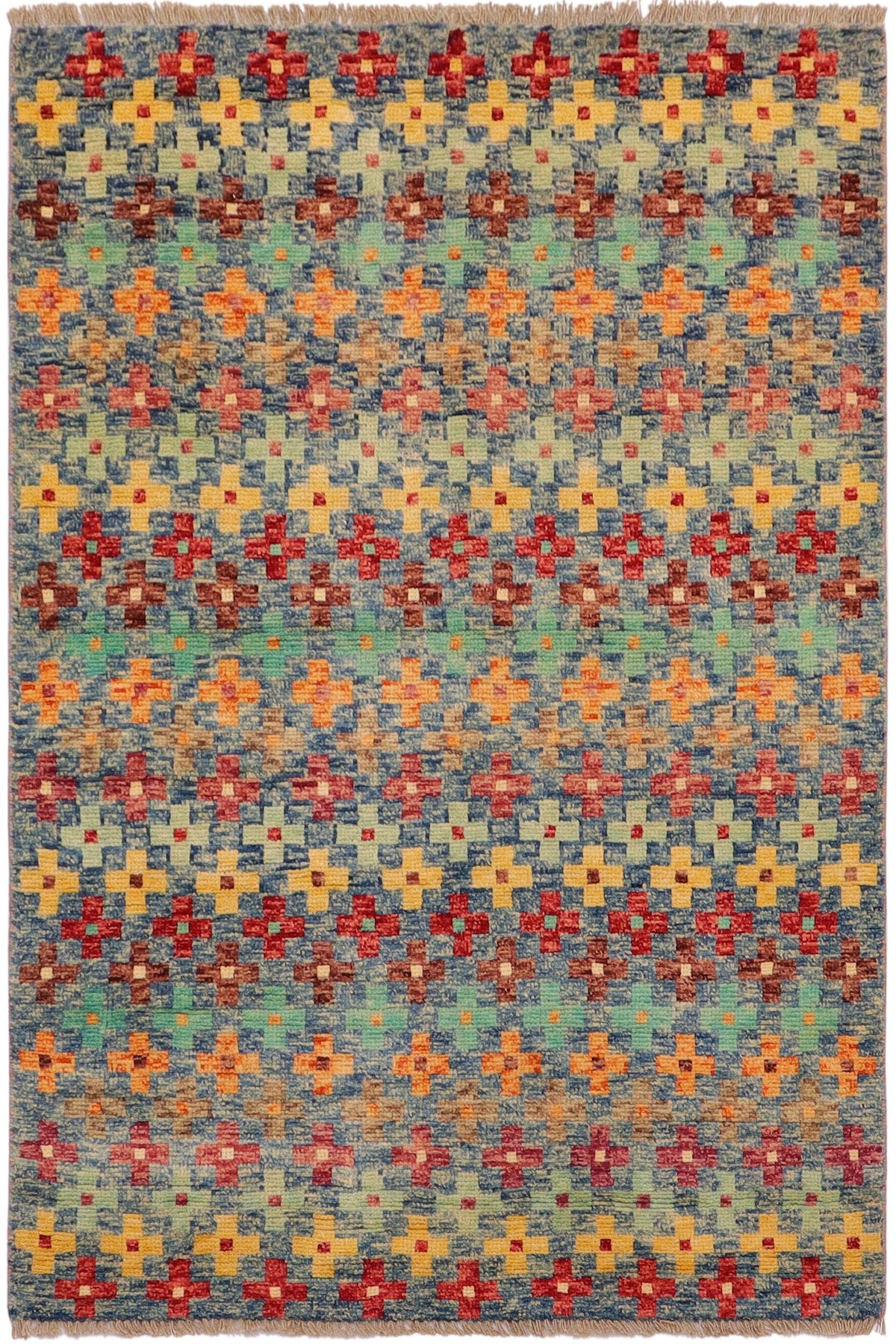 Shabby Chic Balochi Kara Blue/Red Wool Rug - 3'4''X5'1''