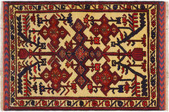 handmade Geometric Balouchi Tan Red Hand Knotted RECTANGLE 100% WOOL area rug 3x4