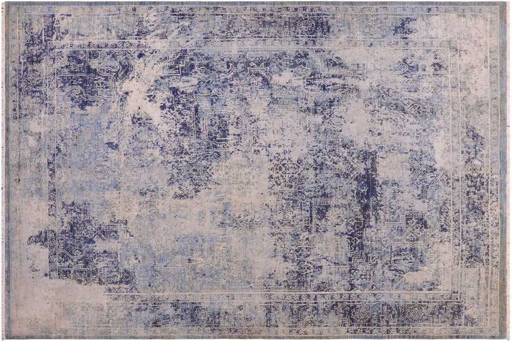 handmade Modern Modern Blue Gray Hand Knotted RECTANGLE WOOL&SILK area rug 8' x 10'