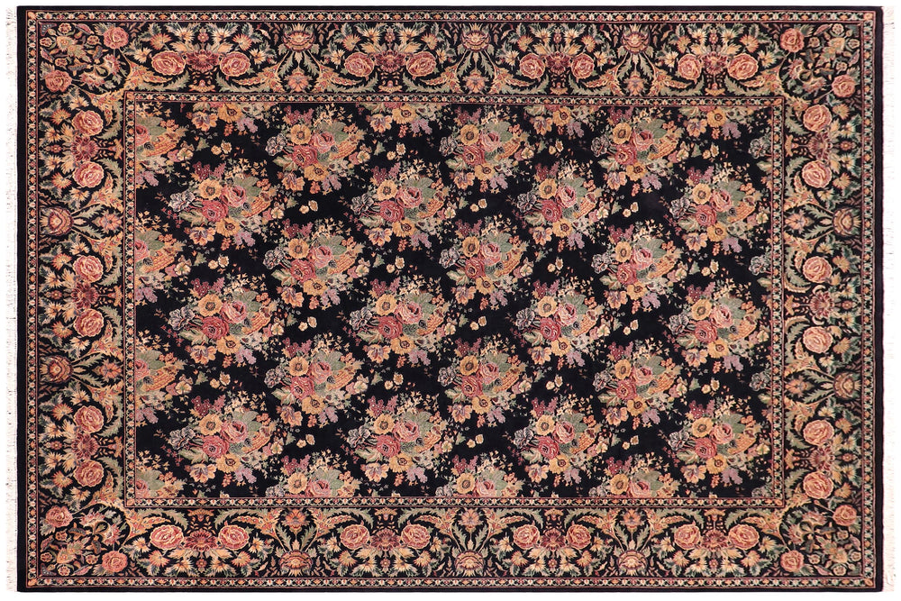 handmade Transitional Kashan Black Gold Hand Knotted RECTANGLE 100% WOOL area rug 9x12