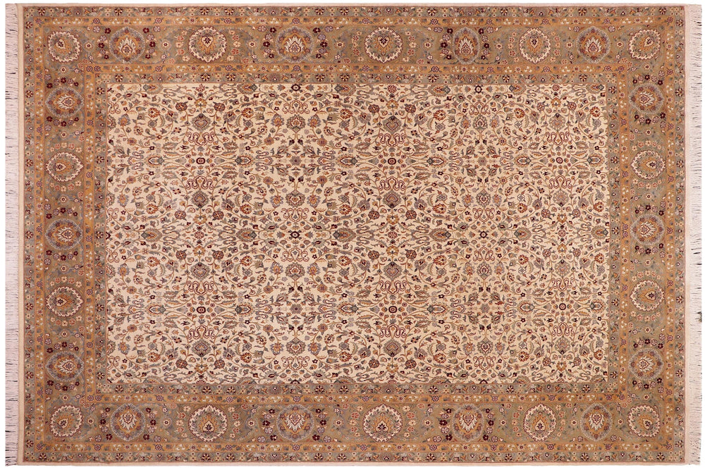 handmade Traditional Beige Tan Hand Knotted RECTANGLE 100% WOOL area rug 9x12