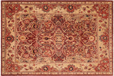 8x10 hand knotted Ziegler wool rug in red and beige - Bohemian Ziegler Keisha
