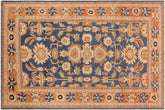 8x10 hand knotted Ziegler wool rug in blue and rust - Bohemian Ziegler Lacey
